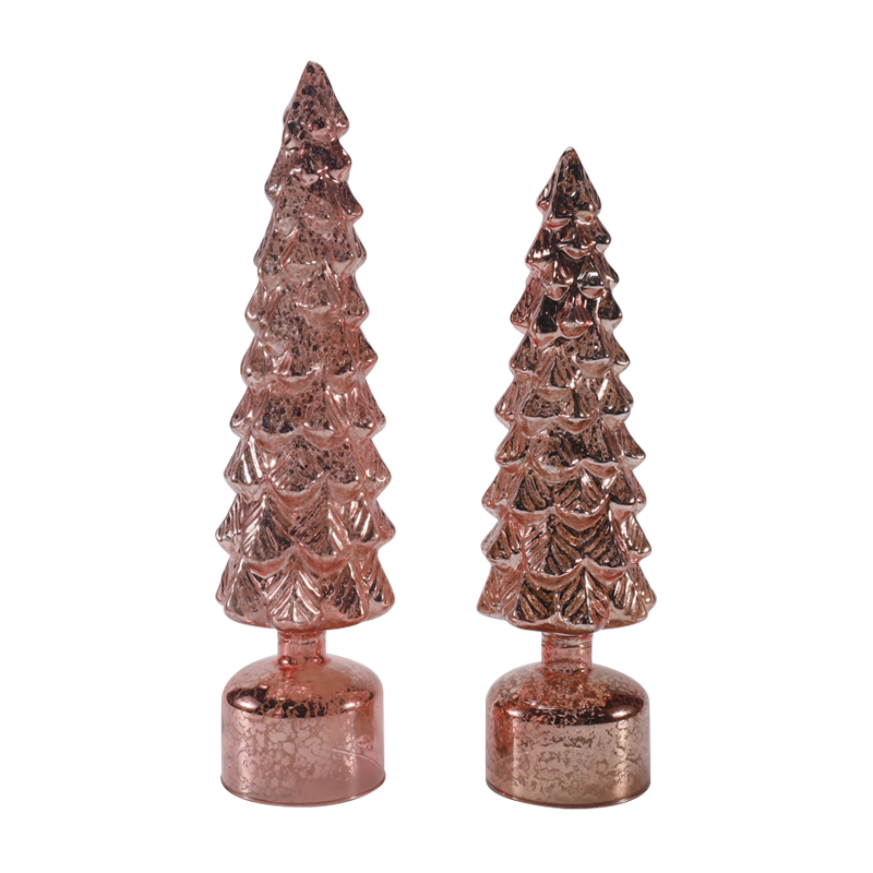 10 × 25 und 10 × 28 cm LED-beleuchteter rotierender Weihnachtsbaum aus Glas, festliche Ornamente