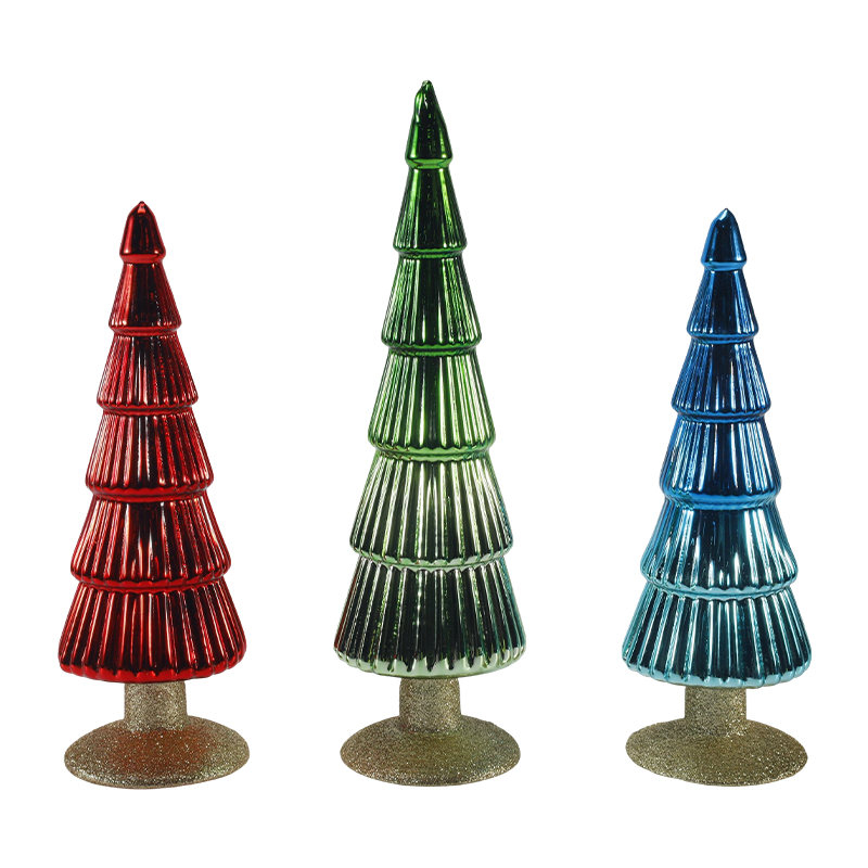 8×20 und 8×25 cm gestreifter Weihnachtsbaum aus Glas, 2-teiliges Set, Tisch-Weihnachtsdekoration