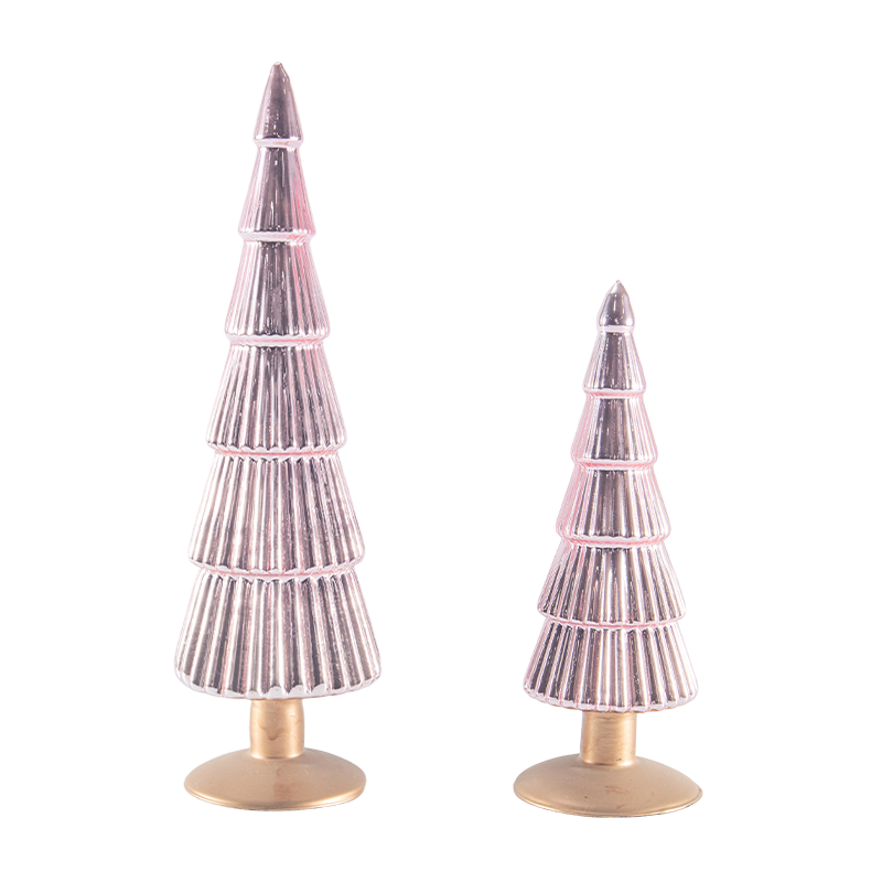 8×20 und 8×25 cm gestreifter Weihnachtsbaum aus Glas, 2-teiliges Set, Tisch-Weihnachtsdekoration