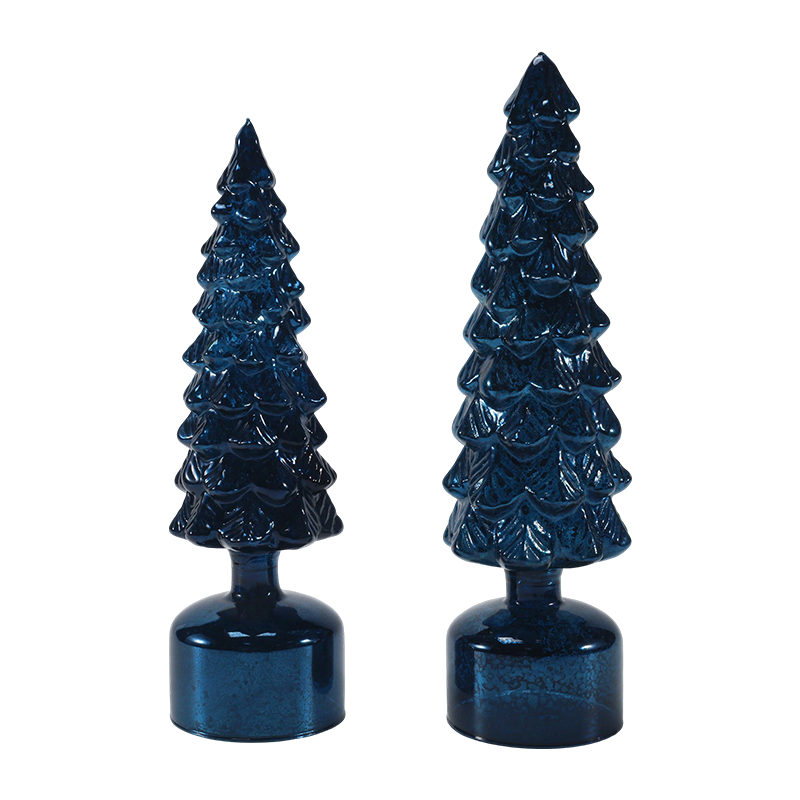 10 × 25 und 10 × 28 cm LED-beleuchteter rotierender Weihnachtsbaum aus Glas, festliche Ornamente