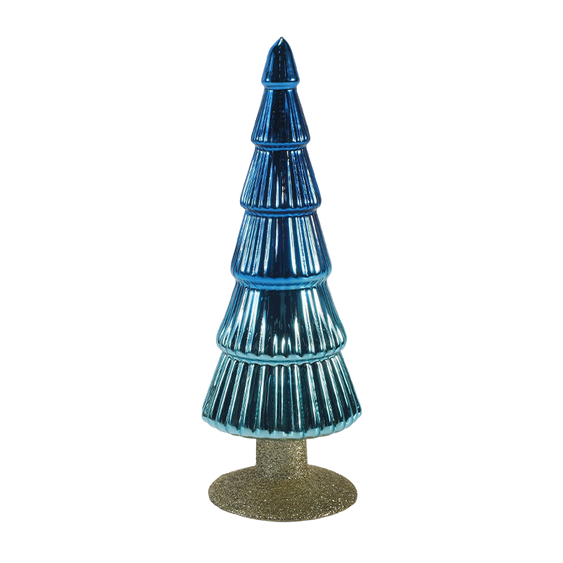 8×20 und 8×25 cm gestreifter Weihnachtsbaum aus Glas, 2-teiliges Set, Tisch-Weihnachtsdekoration