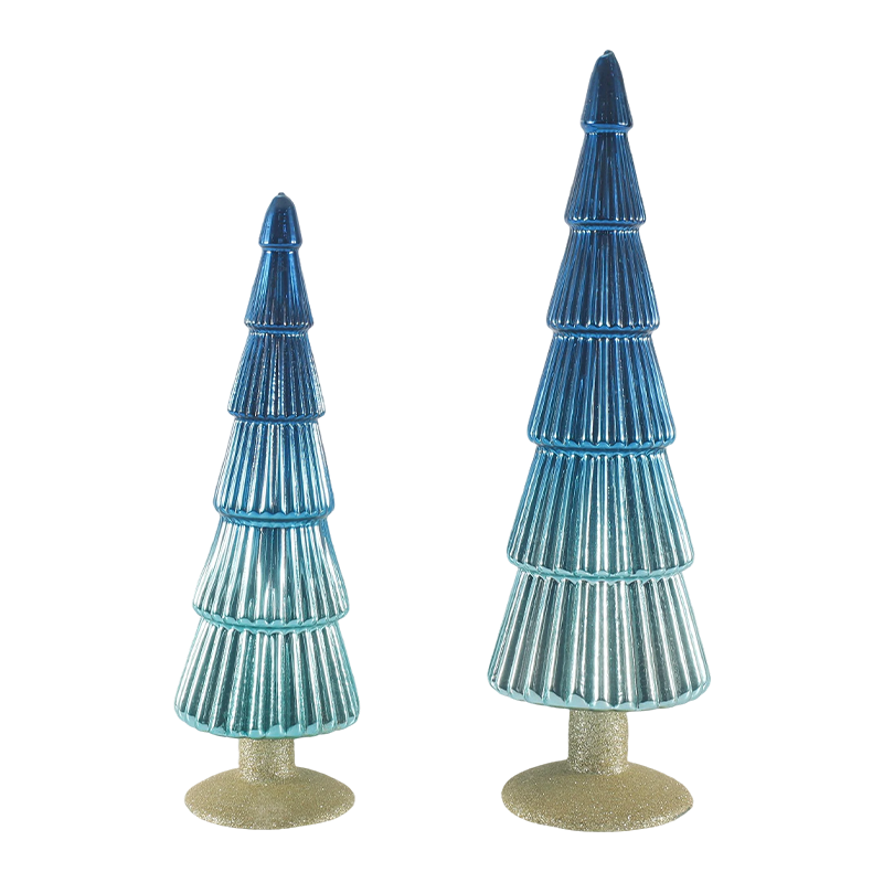 8×20 und 8×25 cm gestreifter Weihnachtsbaum aus Glas, 2-teiliges Set, Tisch-Weihnachtsdekoration