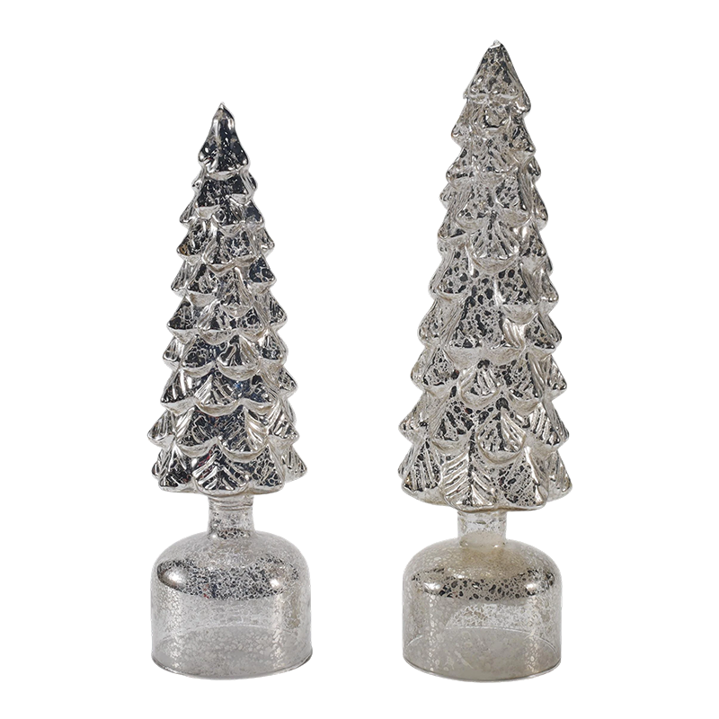 10 × 25 und 10 × 28 cm LED-beleuchteter rotierender Weihnachtsbaum aus Glas, festliche Ornamente