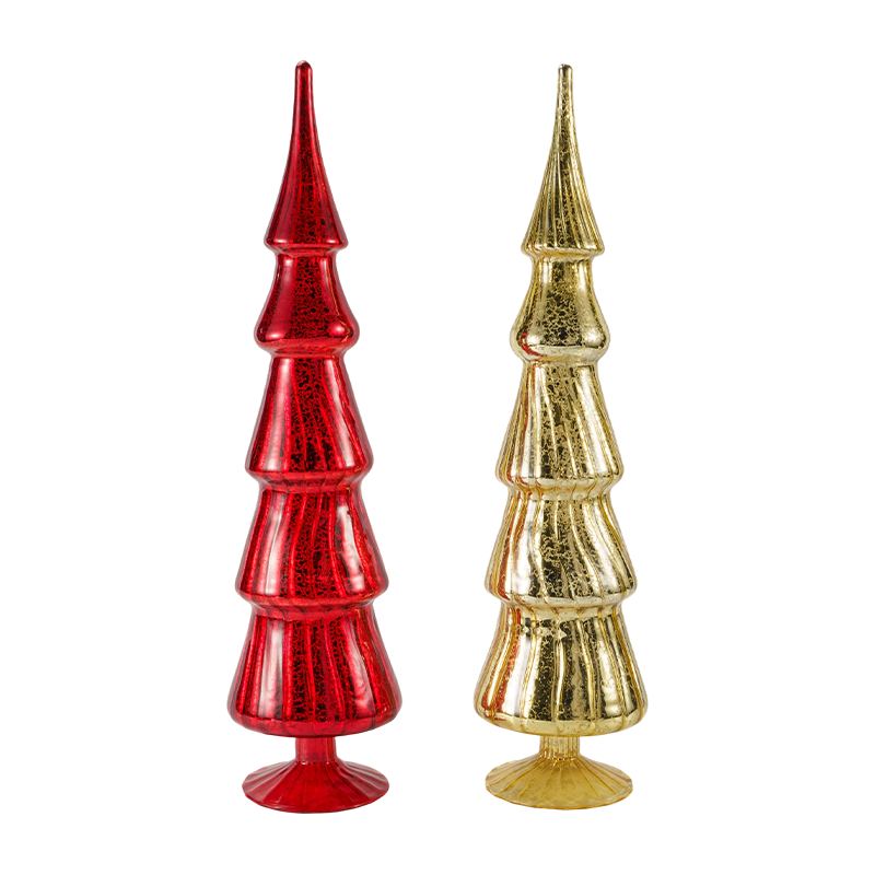 10×40cm rotierender gestreifter Weihnachtsbaum aus Glas, 2-teiliges Set, Tischdekoration