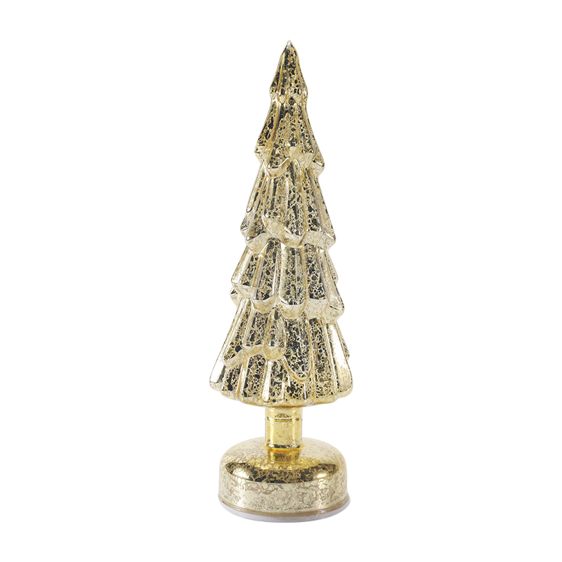 10 x 35 cm großer rotierender Weihnachtsbaum aus klarem Glas mit warmem LED-Licht