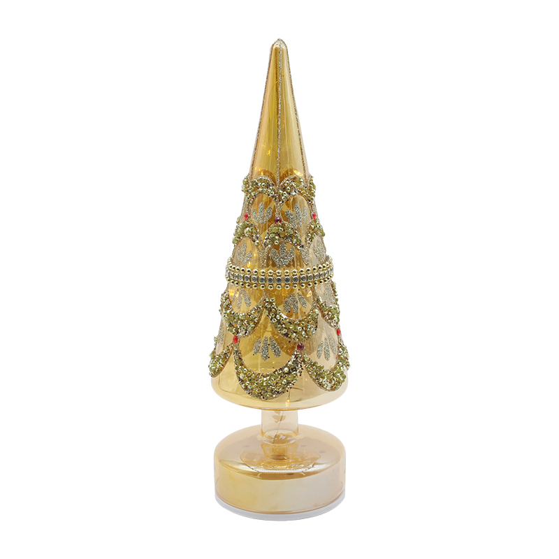 10×30cm rotierender Weihnachtsbaum aus Glas mit LED-Lichtern, schillernde festliche Dekoration