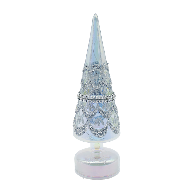 10×30cm rotierender Weihnachtsbaum aus Glas mit LED-Lichtern, schillernde festliche Dekoration