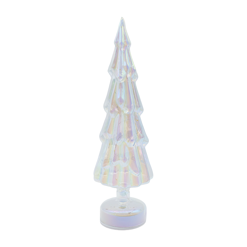 10 x 35 cm großer rotierender Weihnachtsbaum aus klarem Glas mit warmem LED-Licht