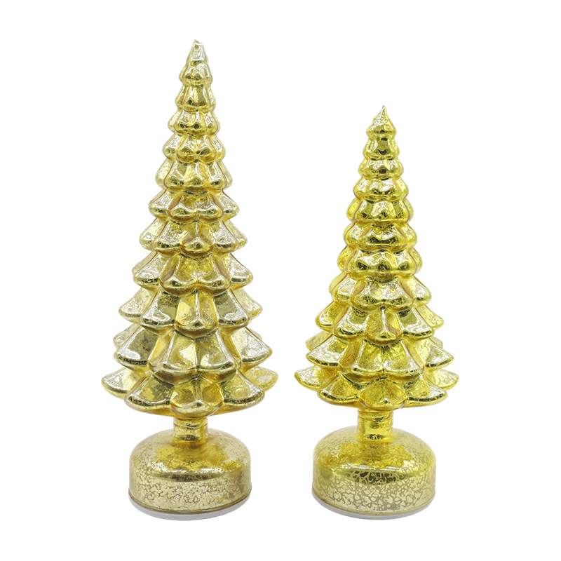 12×23 & 13×28cm rotierender LED-Weihnachtsbaum aus Glas, 2-teiliges Set – Festliche Dekoration