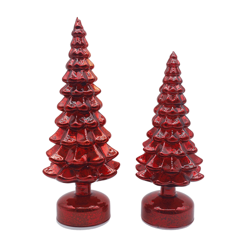 12×23 & 13×28cm rotierender LED-Weihnachtsbaum aus Glas, 2-teiliges Set – Festliche Dekoration