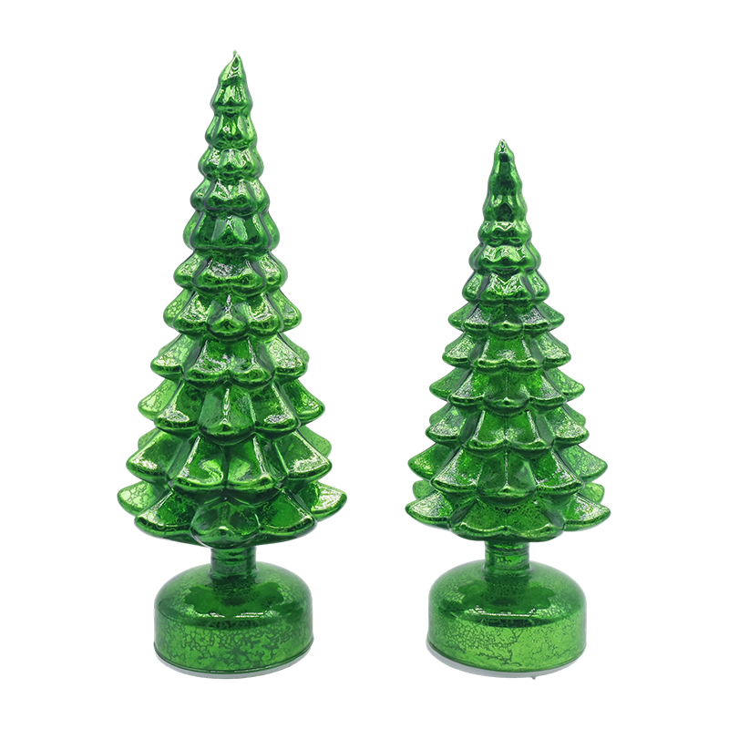 12×23 & 13×28cm rotierender LED-Weihnachtsbaum aus Glas, 2-teiliges Set – Festliche Dekoration