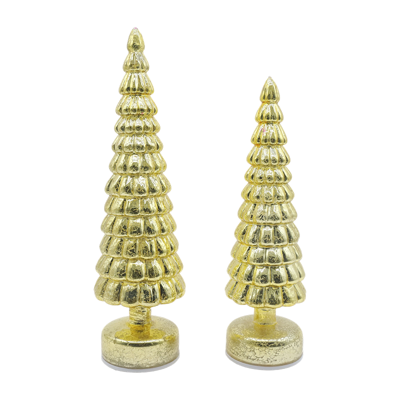 10×38 und 10×33 cm LED-beleuchtete, drehbare Weihnachtsbaum-Tischdekoration aus Glas