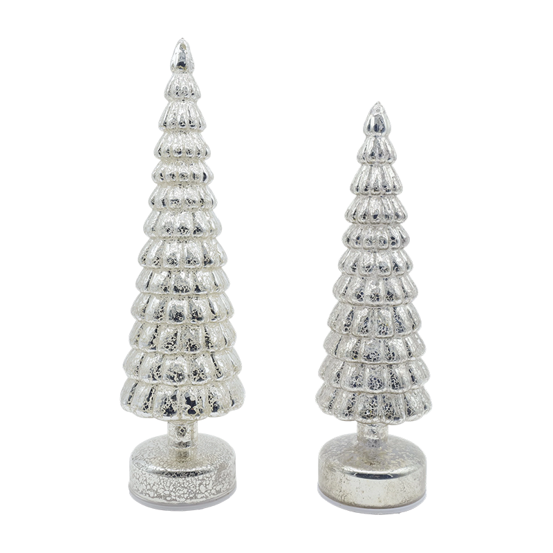 10×38 und 10×33 cm LED-beleuchtete, drehbare Weihnachtsbaum-Tischdekoration aus Glas
