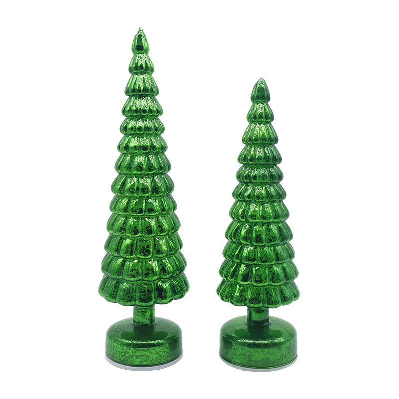 10×38 und 10×33 cm LED-beleuchtete, drehbare Weihnachtsbaum-Tischdekoration aus Glas