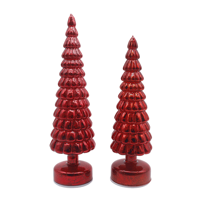10×38 und 10×33 cm LED-beleuchtete, drehbare Weihnachtsbaum-Tischdekoration aus Glas