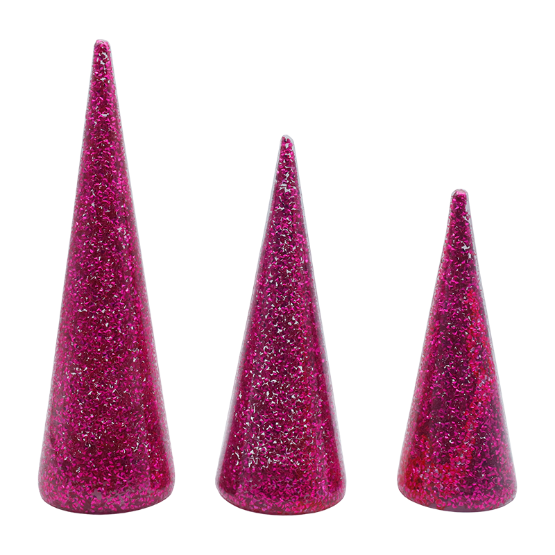 8×20/9×25/10×30 cm 3-teiliges glitzerndes Glas-Weihnachtsbaum-Set mit integrierten LED-Lichtern