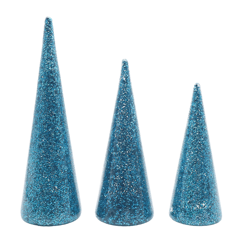 8×20/9×25/10×30 cm 3-teiliges glitzerndes Glas-Weihnachtsbaum-Set mit integrierten LED-Lichtern