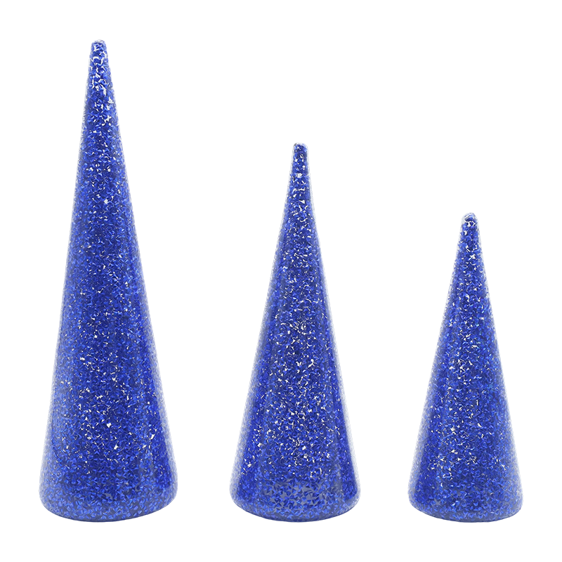 8×20/9×25/10×30 cm 3-teiliges glitzerndes Glas-Weihnachtsbaum-Set mit integrierten LED-Lichtern