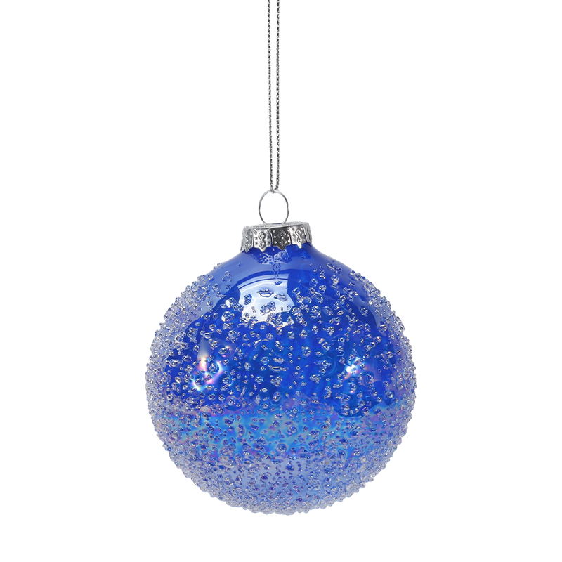 8 cm große, mit Kristallperlen verzierte Weihnachtskugel aus Glas