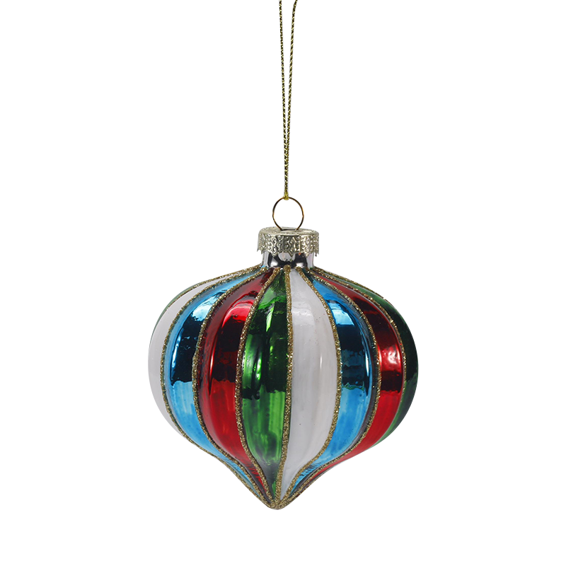8 cm großes, gestreiftes Weihnachts-Glaskugel-Ornament-Set im Retro-Stil