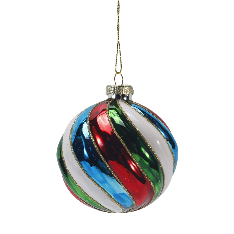 8 cm großes, gestreiftes Weihnachts-Glaskugel-Ornament-Set im Retro-Stil