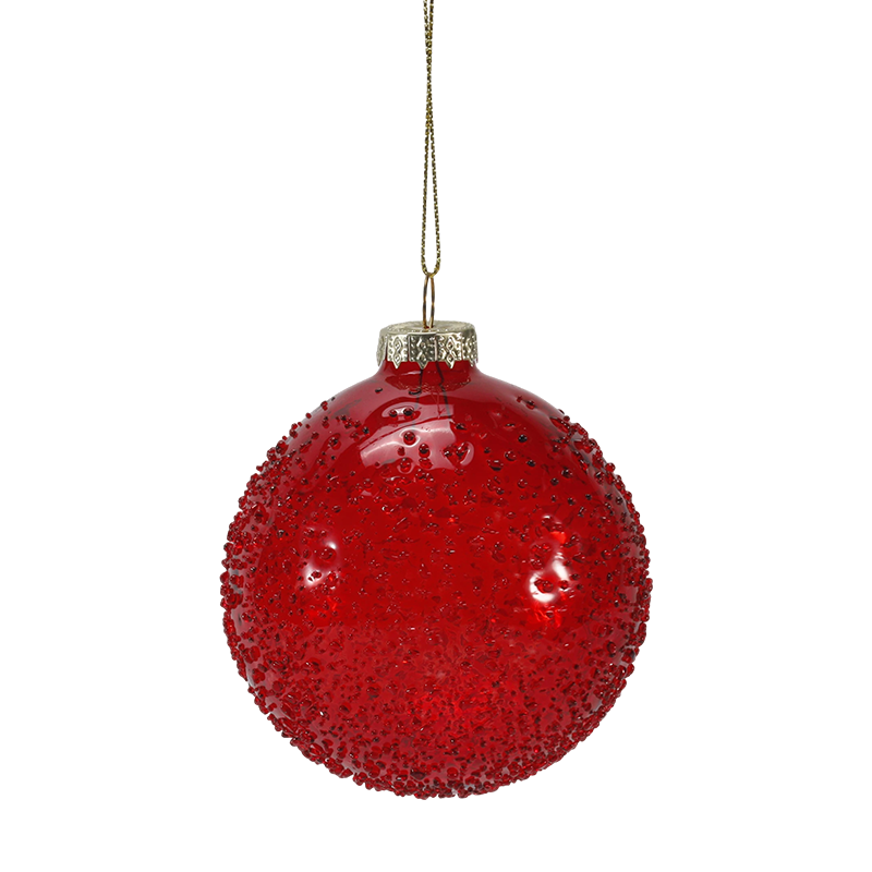 8 cm große, mit Kristallperlen verzierte Weihnachtskugel aus Glas