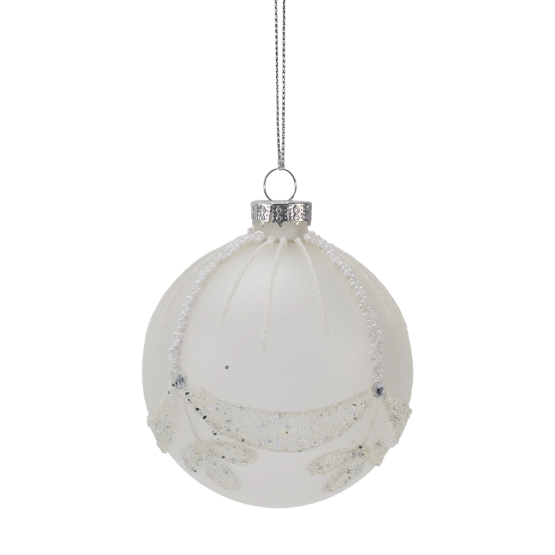 8 cm Brautperlen-Weihnachtsglasornament in Weiß (Einzel/3er-Set)