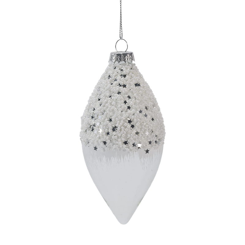 8 cm schneebedeckte, sternenklare Weihnachtskugel aus Glas in Weiß und Silber (einzeln / 3er-Set)