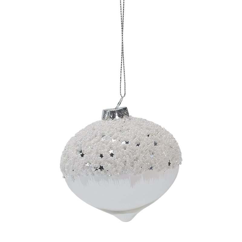 8 cm schneebedeckte, sternenklare Weihnachtskugel aus Glas in Weiß und Silber (einzeln / 3er-Set)