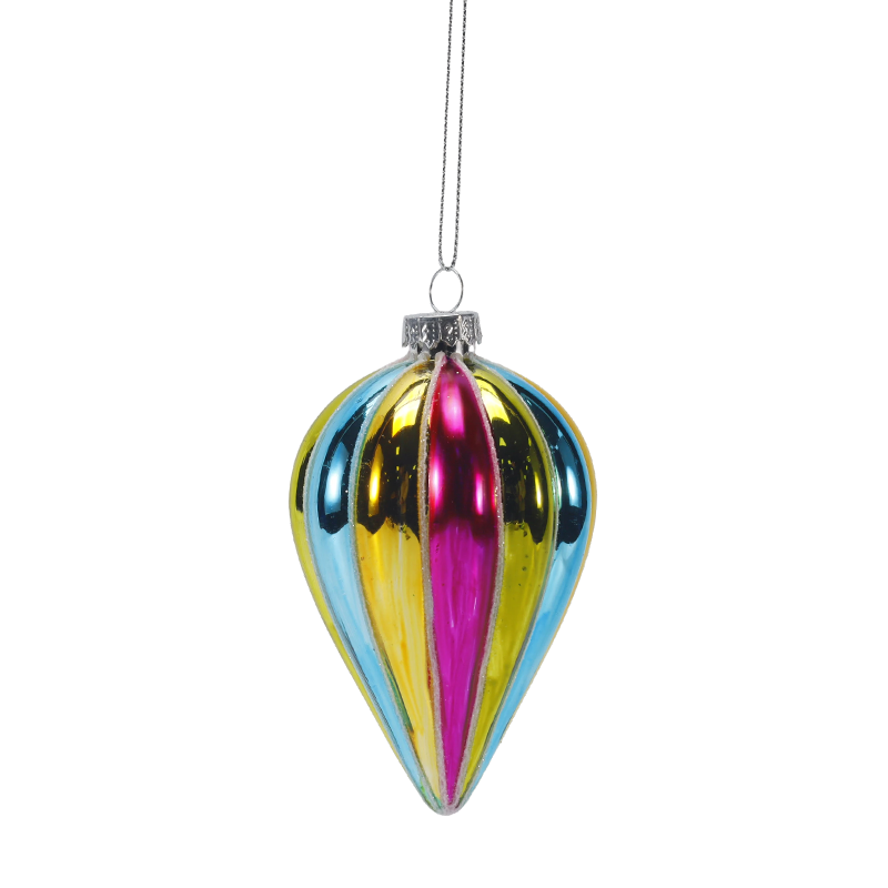 8 cm Retro-Weihnachtsglaskugel-Ornament mit Regenbogenstreifen (einzeln / 4er-Set)