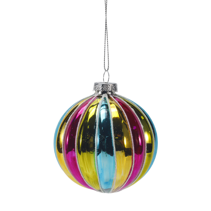 8 cm Retro-Weihnachtsglaskugel-Ornament mit Regenbogenstreifen (einzeln / 4er-Set)