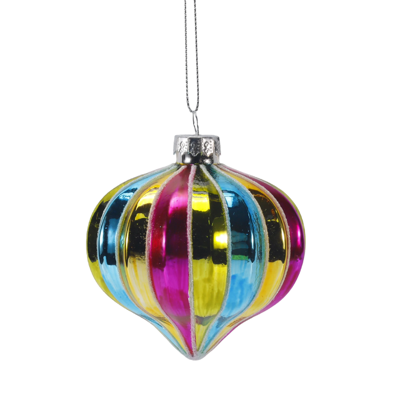 8 cm Retro-Weihnachtsglaskugel-Ornament mit Regenbogenstreifen (einzeln / 4er-Set)