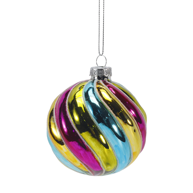 8 cm Retro-Weihnachtsglaskugel-Ornament mit Regenbogenstreifen (einzeln / 4er-Set)