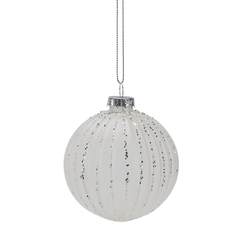 8 cm Morandi-Streifen-Weihnachtsglaskugel-Ornament (einzeln / 3er-Set)