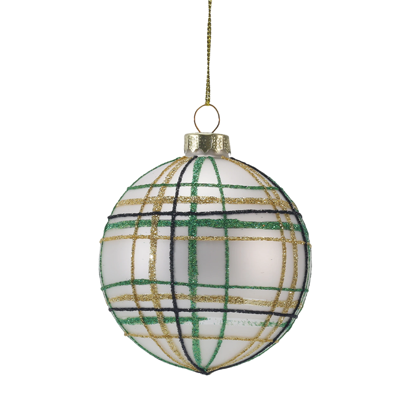 8 cm Retro-Karo- und Streifen-Weihnachtsglaskugel-Ornament (einzeln / 3er-Set)