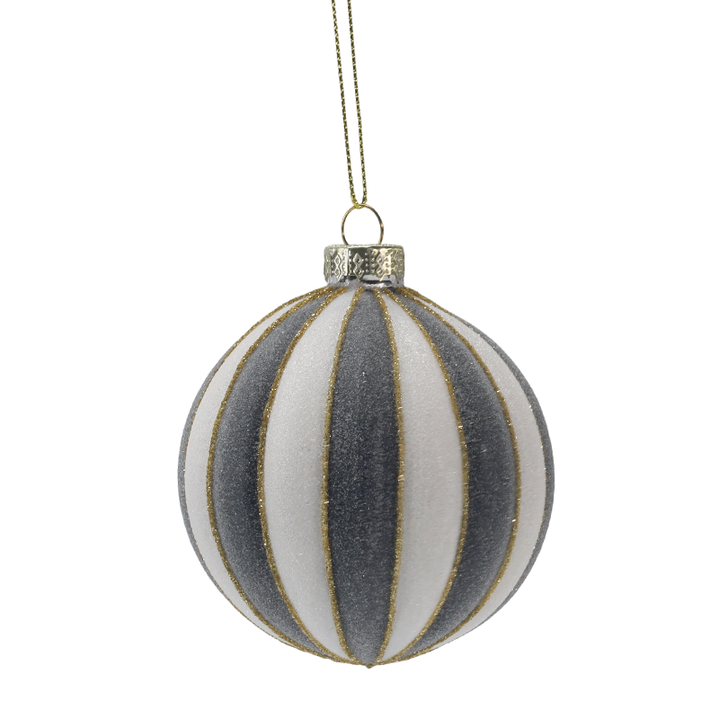 8 cm Retro-Karo- und Streifen-Weihnachtsglaskugel-Ornament (einzeln / 3er-Set)