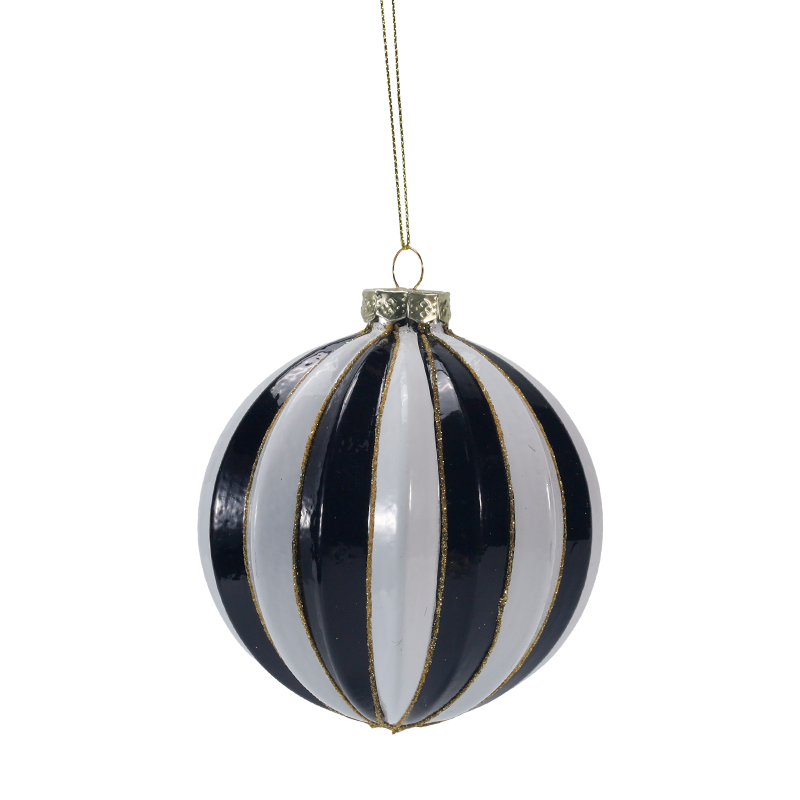 8 cm Retro-Karo- und Streifen-Weihnachtsglaskugel-Ornament (einzeln / 3er-Set)