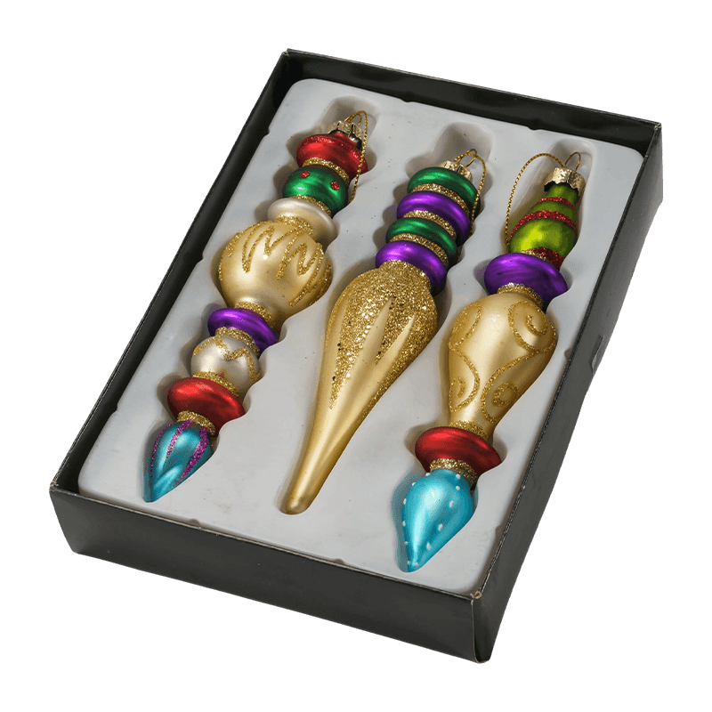 15 cm großes mundgeblasenes Weihnachts-Glasornament-Set mit Endstücken (3/4 Stück)