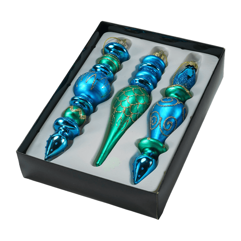 15 cm großes mundgeblasenes Weihnachts-Glasornament-Set mit Endstücken (3/4 Stück)