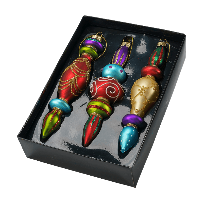 15 cm großes mundgeblasenes Weihnachts-Glasornament-Set mit Endstücken (3/4 Stück)