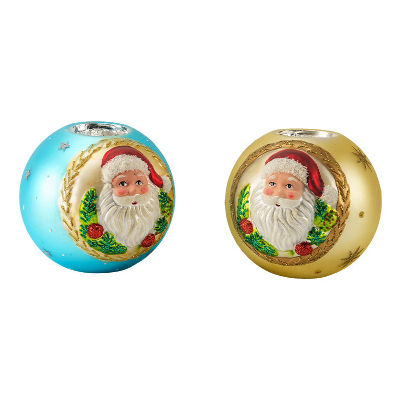 12 x 12 Weihnachtsmann-Kerzenhalter aus geprägtem Glas