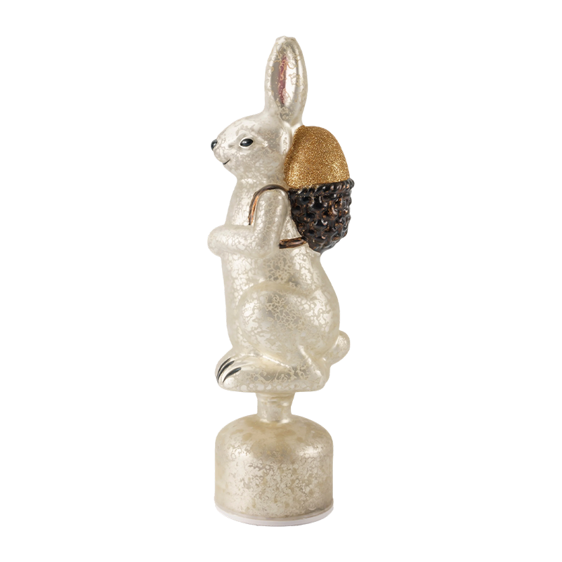 Vintage Mercury Glas-Kaninchenfigur (Silber / Antikweiß-Finish)