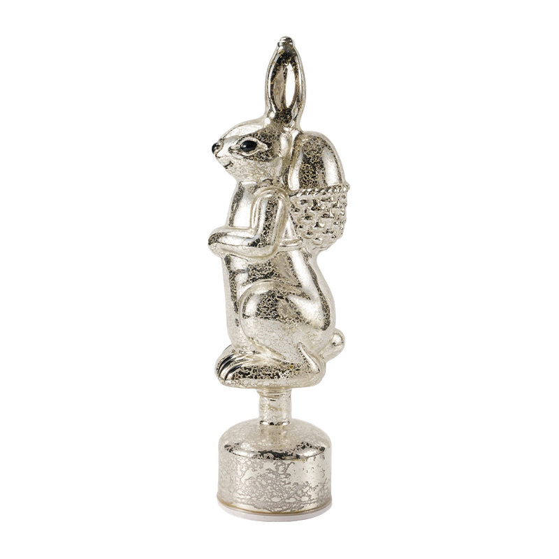Vintage Mercury Glas-Kaninchenfigur (Silber / Antikweiß-Finish)