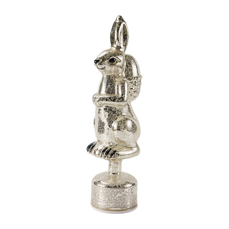 Vintage Mercury Glas-Kaninchenfigur (Silber / Antikweiß-Finish)