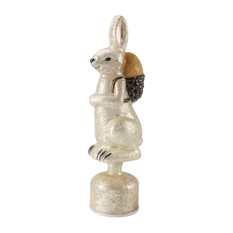 Vintage Mercury Glas-Kaninchenfigur (Silber / Antikweiß-Finish)