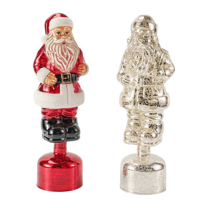Vintage Mercury Glas Weihnachtsmann Figur (Rot / Silber / Hellgrün Finish)