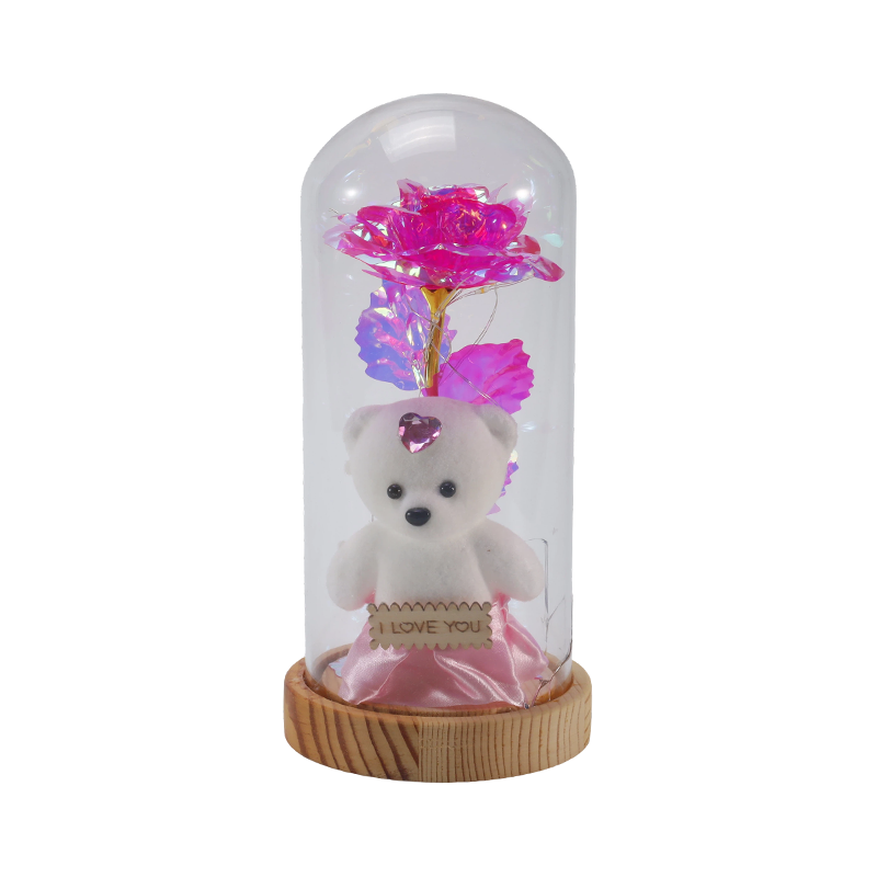 Galaxy Rose Glas-Cloche-Licht (mit/ohne Teddybär, mehrere Farben)