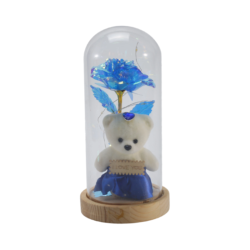 Galaxy Rose Glas-Cloche-Licht (mit/ohne Teddybär, mehrere Farben)