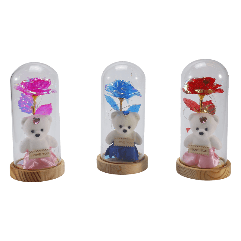 Galaxy Rose Glas-Cloche-Licht (mit/ohne Teddybär, mehrere Farben)