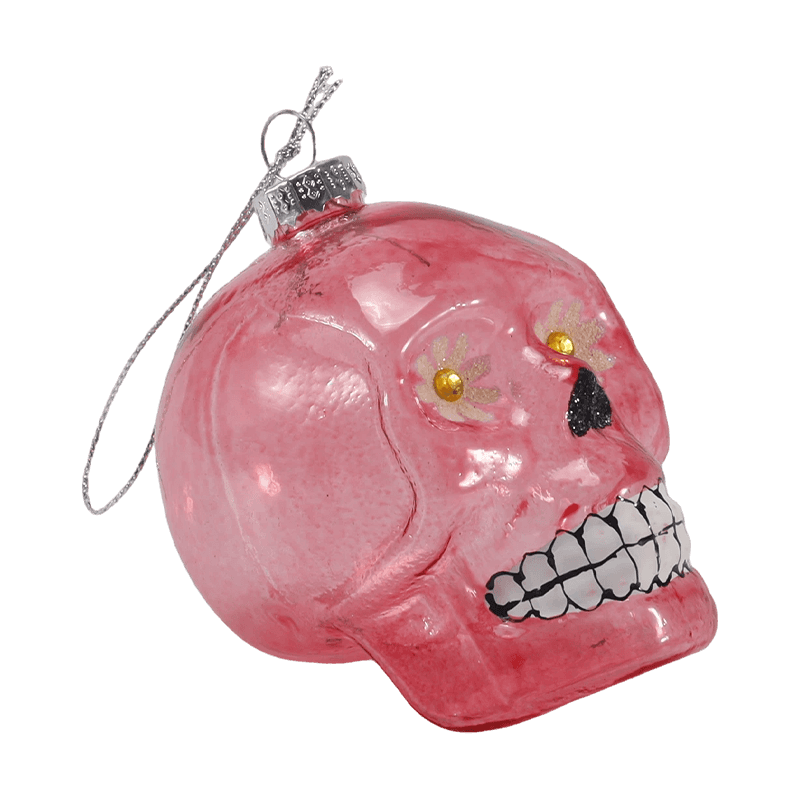 Schillerndes Totenkopf-Dekor/Zuckerschädel-Glasornament-Set